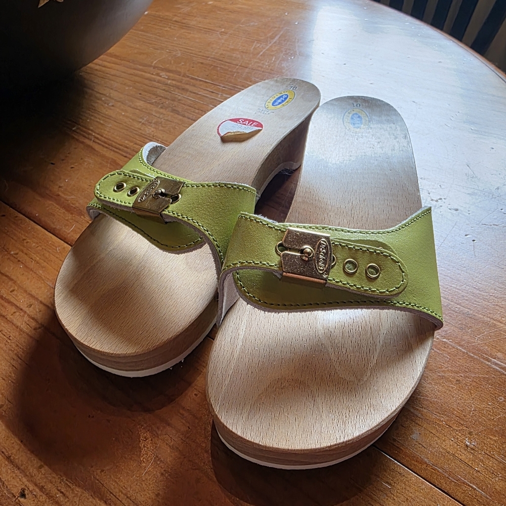 Dr. Scholl's Green Mules with Buckle Detail